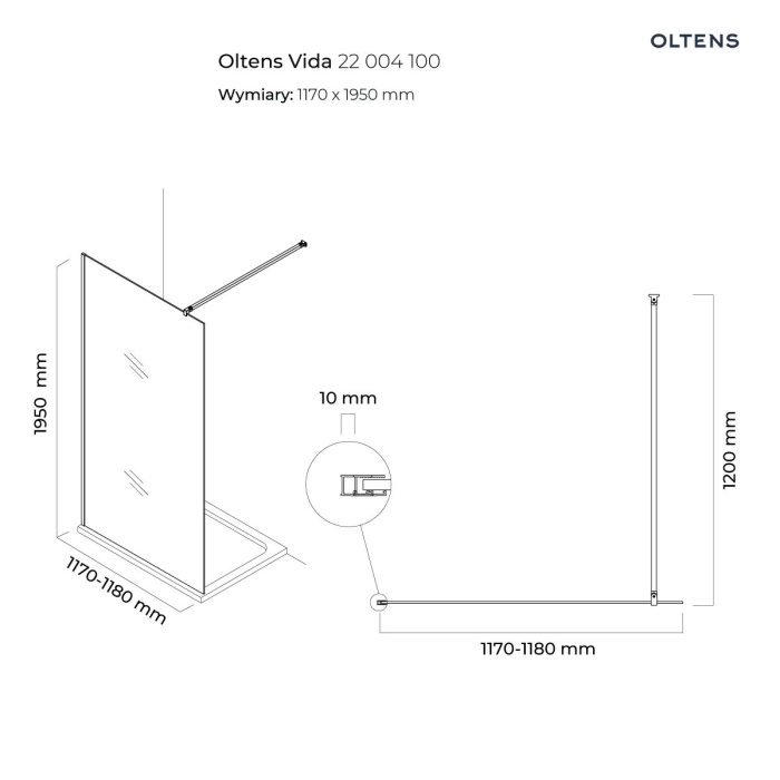 Vida ścianka prysznicowa Walk-in 120 cm 22004100 Oltens