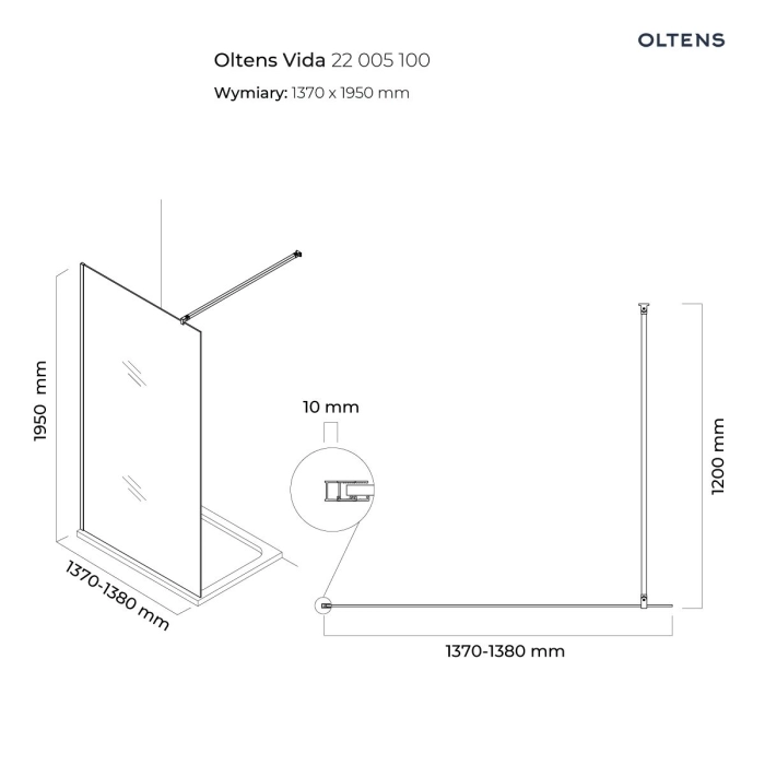 Vida ścianka prysznicowa Walk-in 140 cm 22005100 Oltens