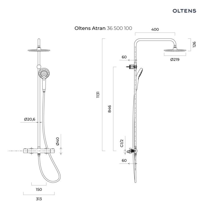 Atran zestaw prysznicowy termostatyczny z deszczownicą okrągłą Chrom 36500100 Oltens