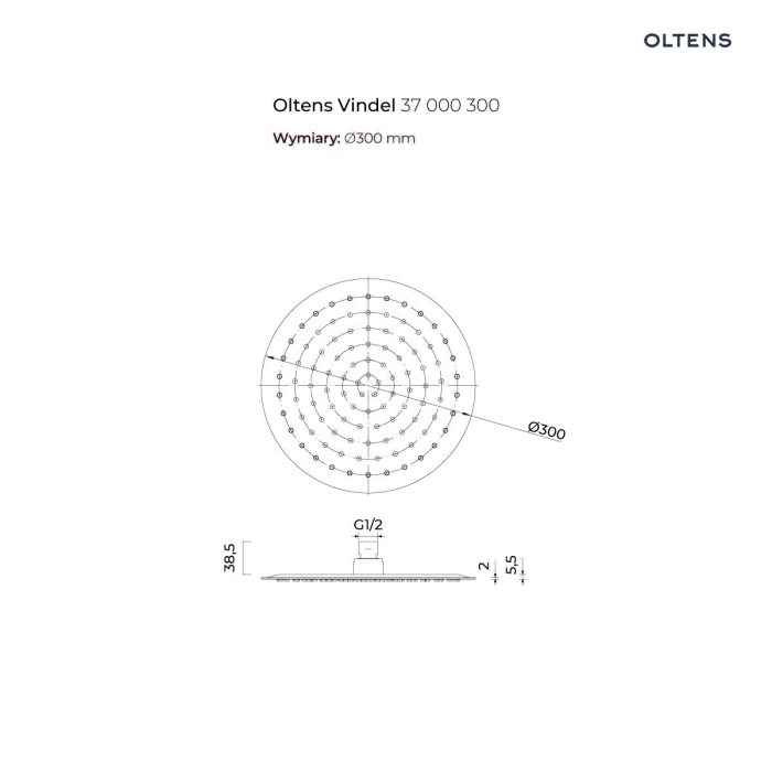 Vindel deszczownica 30 cm okrągła Czarny mat 37000300 Oltens