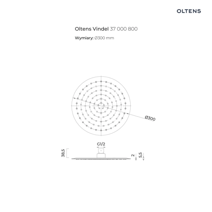 Vindel deszczownica 30 cm okrągła Złoty połysk 37000800 Oltens