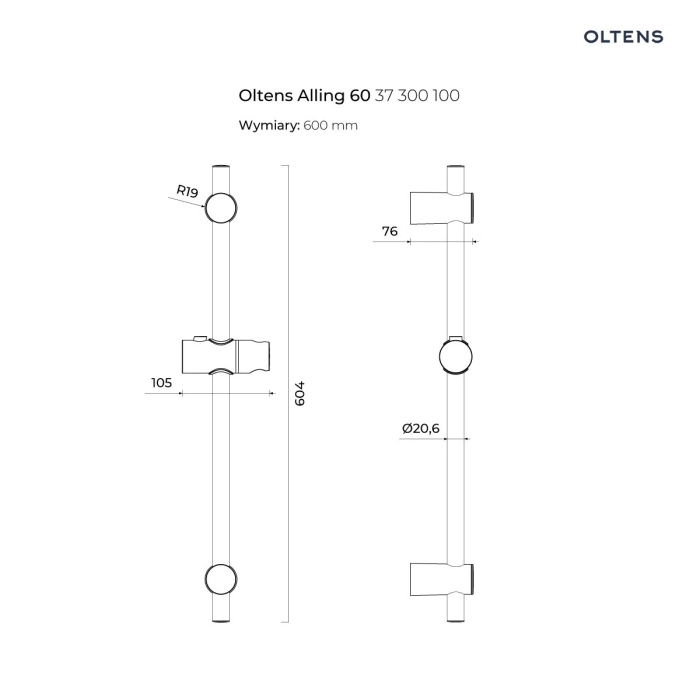 Alling 60 drążek prysznicowy 60 cm Chrom 37300100 Oltens