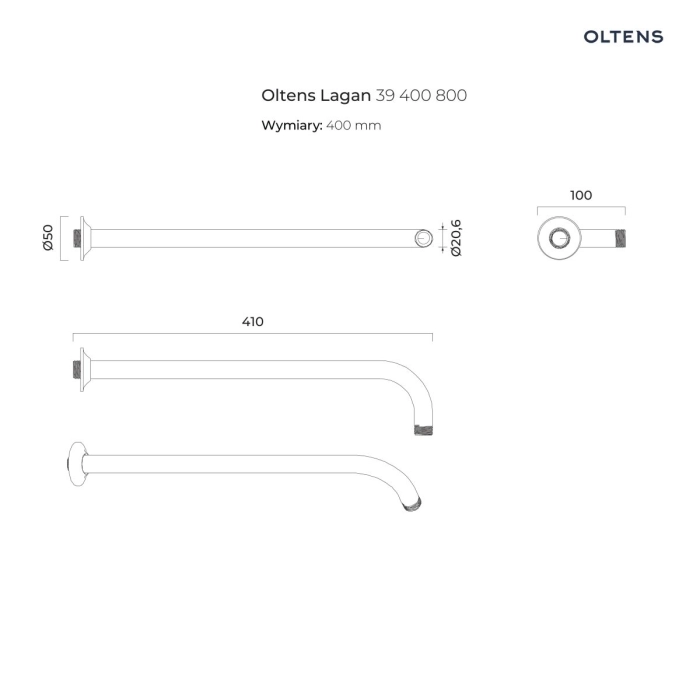 Lagan ramię deszczownicy 40 cm okrągłe Złoty połysk 39400800 Oltens