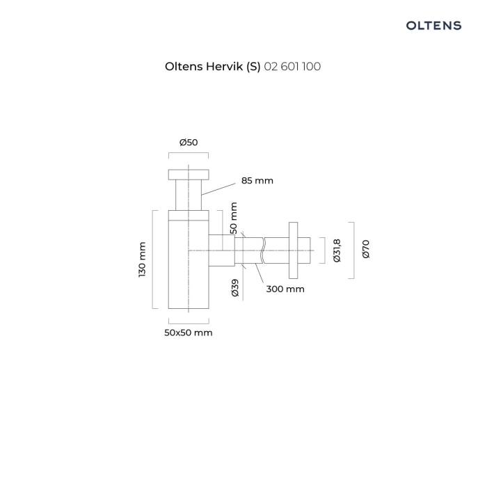 Hervik (S) syfon umywalkowy mosiężny kwadratowy Chrom 02601100 Oltens