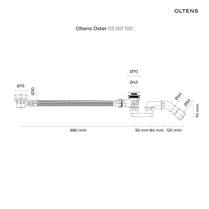 Oster syfon wannowy automatyczny z pokrętłem Chrom 03001100 Oltens