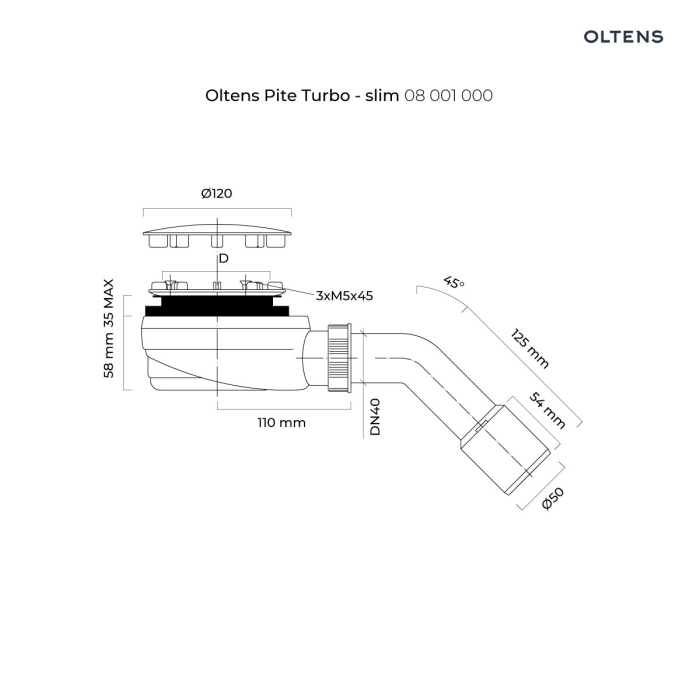 Pite Turbo syfon brodzikowy odpływ 90 mm Plastikowy Chrom 08001000 Oltens