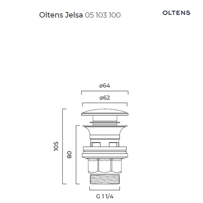 Jelsa korek do umywalki klik klak okrągły z przelewem G 1 1/4 Chrom 05103100 Oltens