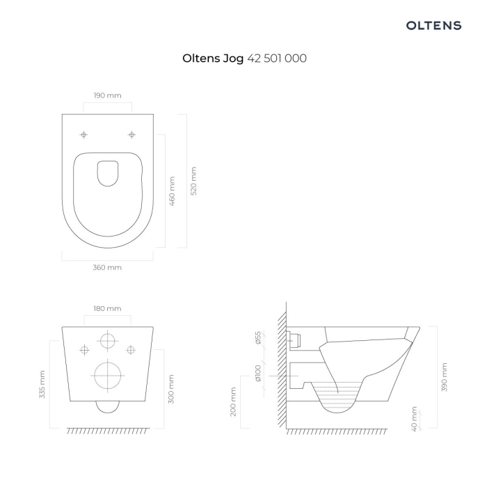 Jog miska WC wisząca PureRim z powłoką SmartClean biała 42501000 Oltens