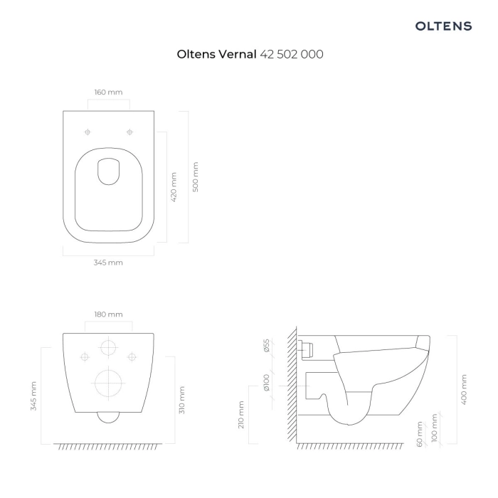 Vernal miska WC wisząca PureRim z powłoką SmartClean biała 42502000 Oltens