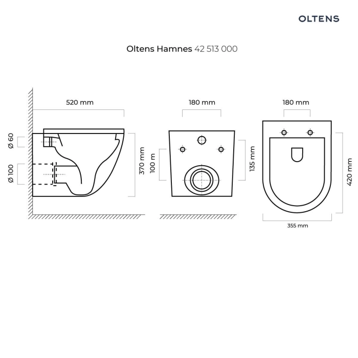 Hamnes miska WC wisząca PureRim z powłoką SmartClean biała 42513000 Oltens