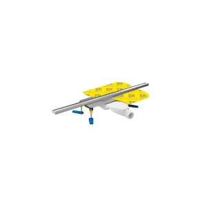 SLIM odpływ liniowy 70 cm, w komplecie: baza odpływu + syfon + redukcja + nóżki + mankiet izolacyjny + rynna + ruszt, srebrny poler