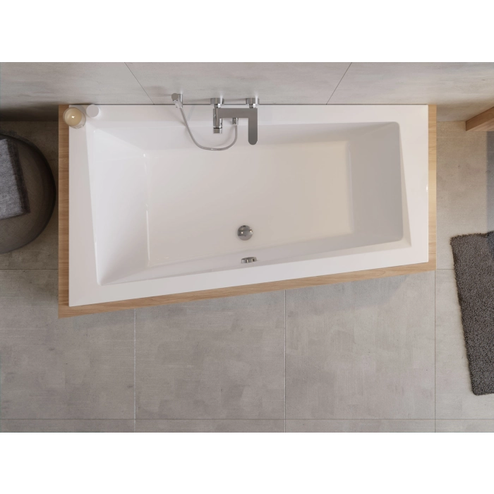 Alvi Slim Wanna asymetryczna do zabudowy, akrylowa, z przelewem, 1600x900 mm, lewa